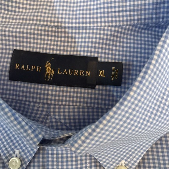 RALPH LAUREN Mens‎ XL Pink Logo Horse Blue/White Check Button Up Shirt Workwear - Picture 8 of 9